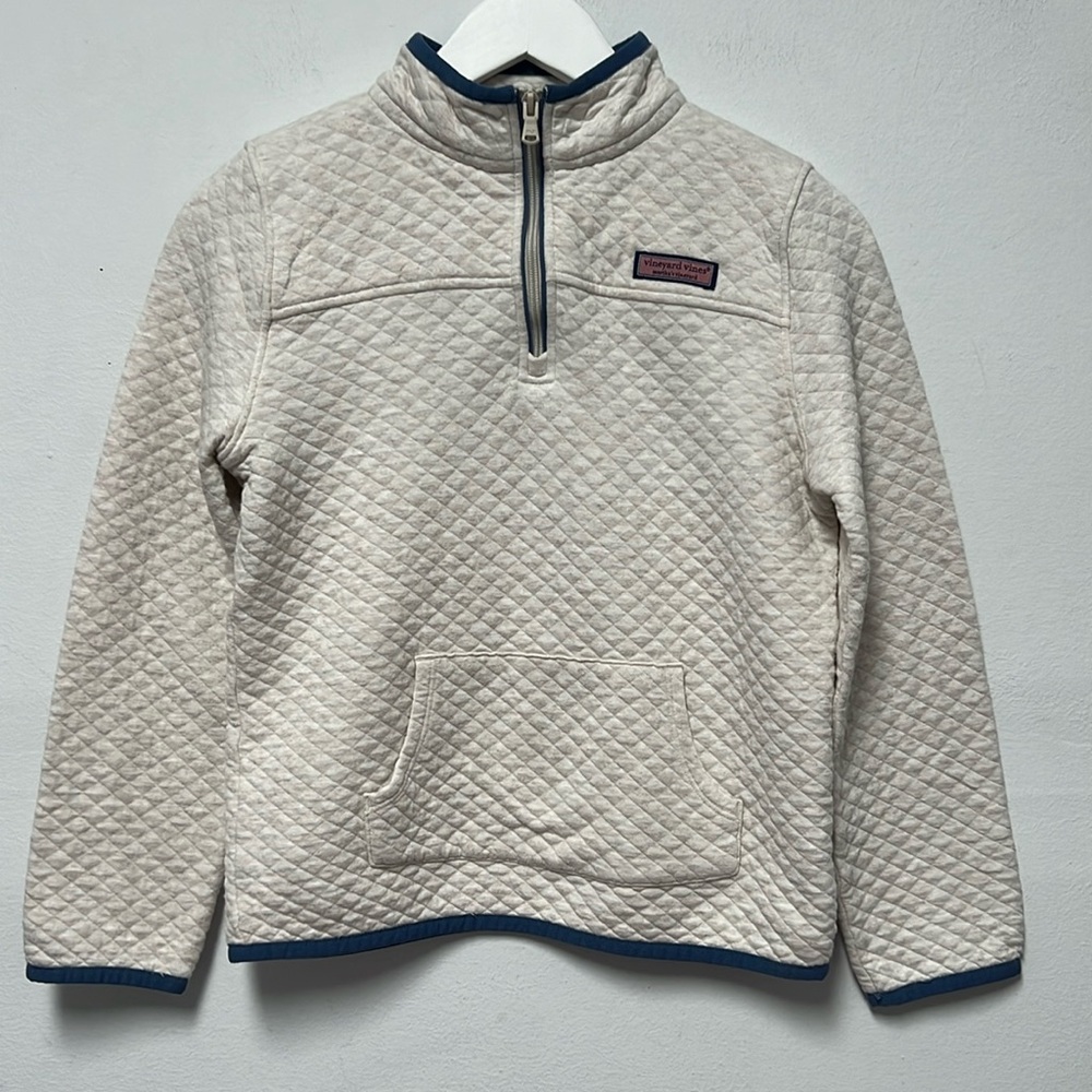 Vineyard Vines Quilted Shep Shirt  Beige/blue size 14